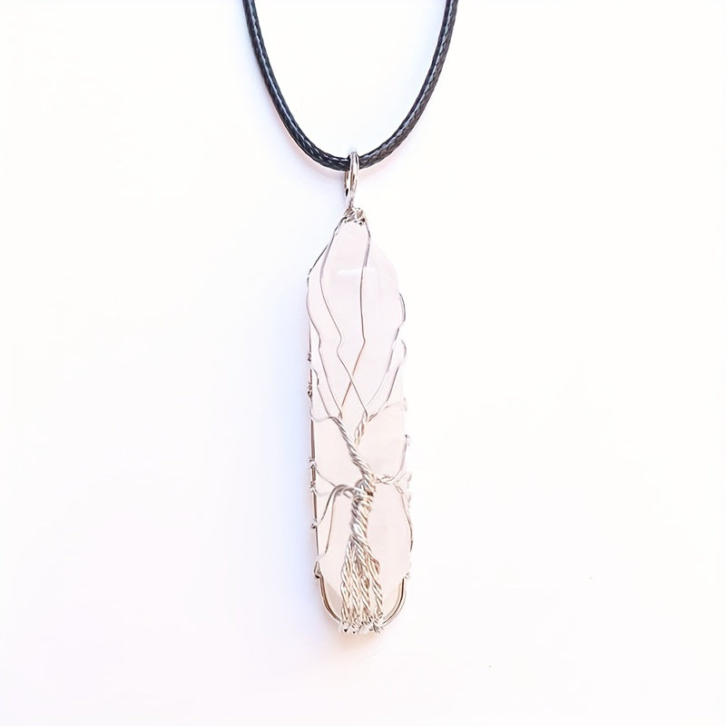 1pc 50mm Crystal Tree Of Life Metal Wire Wrapped Artificial Stone Pendant Necklace - Hexagonal Spiritual Crystal Tree Of Life Necklaces For Women & Men