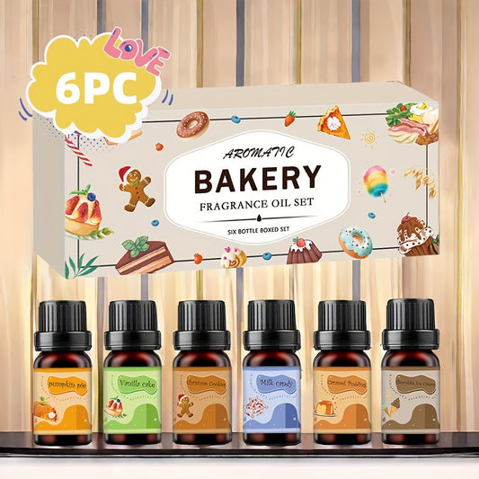 6pcs Aromatherapy Oil Set - 10ml Each, 6 Scents in Glass Bottles with Diffuser, Candle, Incense Burner & Humidifier - Ideal for Home & Car Use