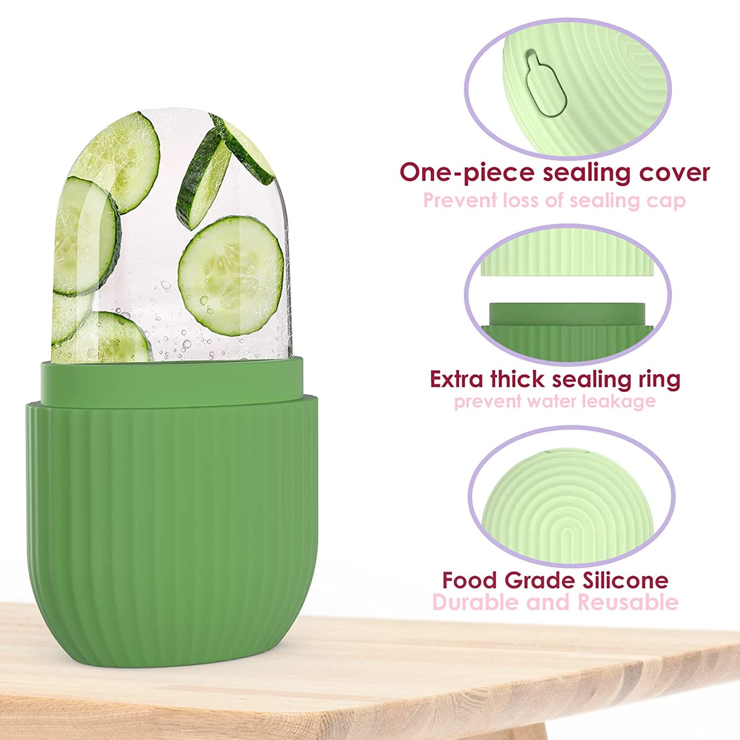 Silicone Ice Face Roller with Cucumber Design - Ideal for Eye and Neck Contouring, Beauty Facial Massage Tool, Unscented, No Battery Needed, Skin Care Essentials|Cucumber Theme Decor|Silicone Material