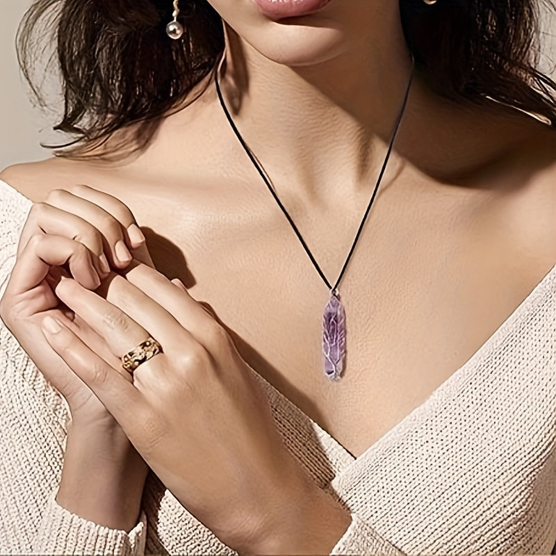 1pc 50mm Crystal Tree Of Life Metal Wire Wrapped Artificial Stone Pendant Necklace - Hexagonal Spiritual Crystal Tree Of Life Necklaces For Women & Men
