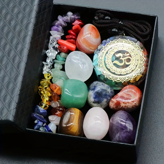 10pcs Natural Stone Gift Box, Seven Vein Crystal Stone, Crystal Gravel Bracelet, Epoxy Resin Necklace, Spiritual, Yoga Spirit Meditation Collection Gift, Mother's Day Gift, Yoga Gift Set
