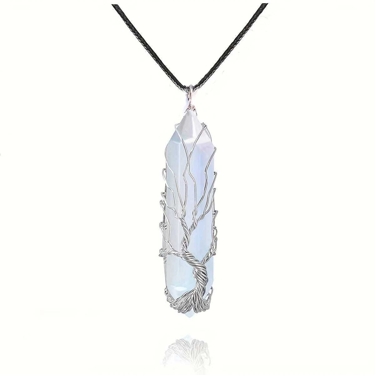 1pc 50mm Crystal Tree Of Life Metal Wire Wrapped Artificial Stone Pendant Necklace - Hexagonal Spiritual Crystal Tree Of Life Necklaces For Women & Men