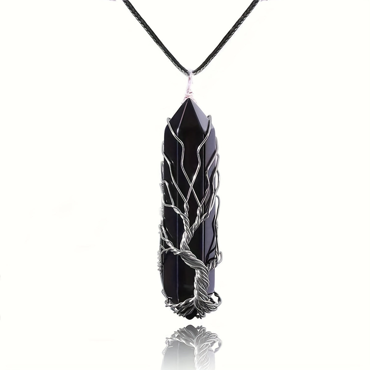1pc 50mm Crystal Tree Of Life Metal Wire Wrapped Artificial Stone Pendant Necklace - Hexagonal Spiritual Crystal Tree Of Life Necklaces For Women & Men