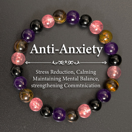 1pc Handcrafted Anti-Anxiety Bracelet with Tiger Eye, Amethyst & Citrine Beads - Elastic, Fragrance-Free Jewelry for Men & Women, Promotes Relax, Calming & Enhanced Communication