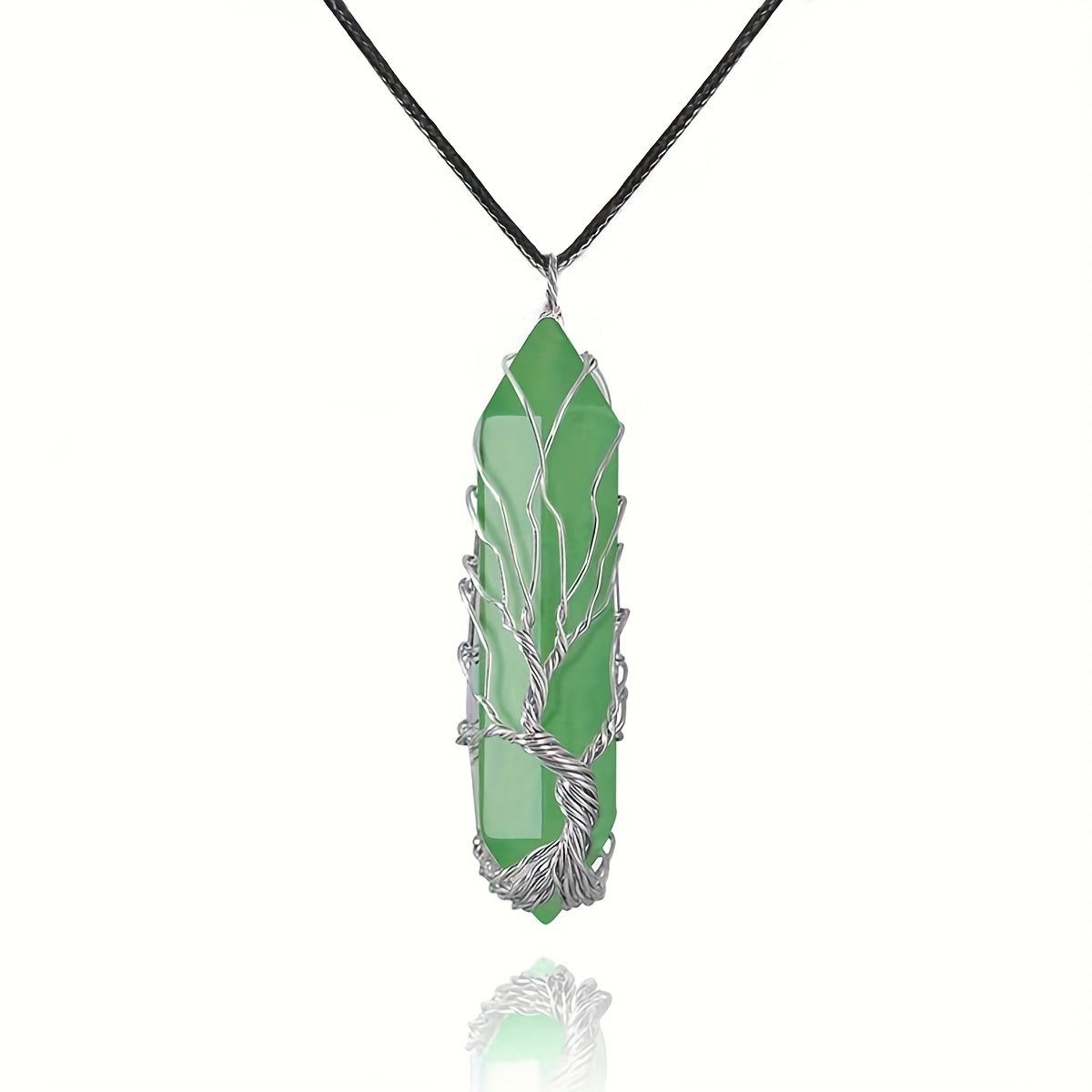 1pc 50mm Crystal Tree Of Life Metal Wire Wrapped Artificial Stone Pendant Necklace - Hexagonal Spiritual Crystal Tree Of Life Necklaces For Women & Men