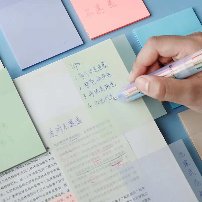 50 Sheets Creative Transparent PET Sticky Notes Pad Waterproof Self-Adhesive Memo Pads for School Office Stationery Supplies