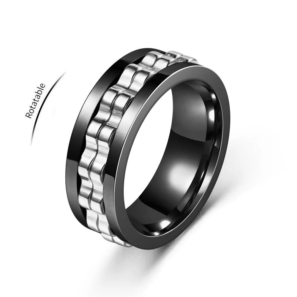 Anti Stress Stainless Steel Ring For Men Gear Chain Rotating Anxiety Relief Spinning Fidget Rings Punk Jewelry Bague Homme