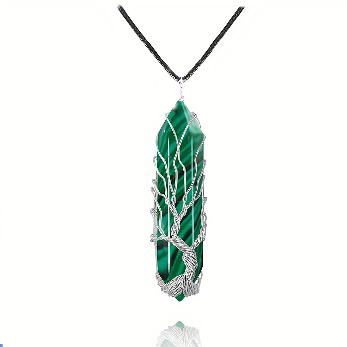 1pc 50mm Crystal Tree Of Life Metal Wire Wrapped Artificial Stone Pendant Necklace - Hexagonal Spiritual Crystal Tree Of Life Necklaces For Women & Men