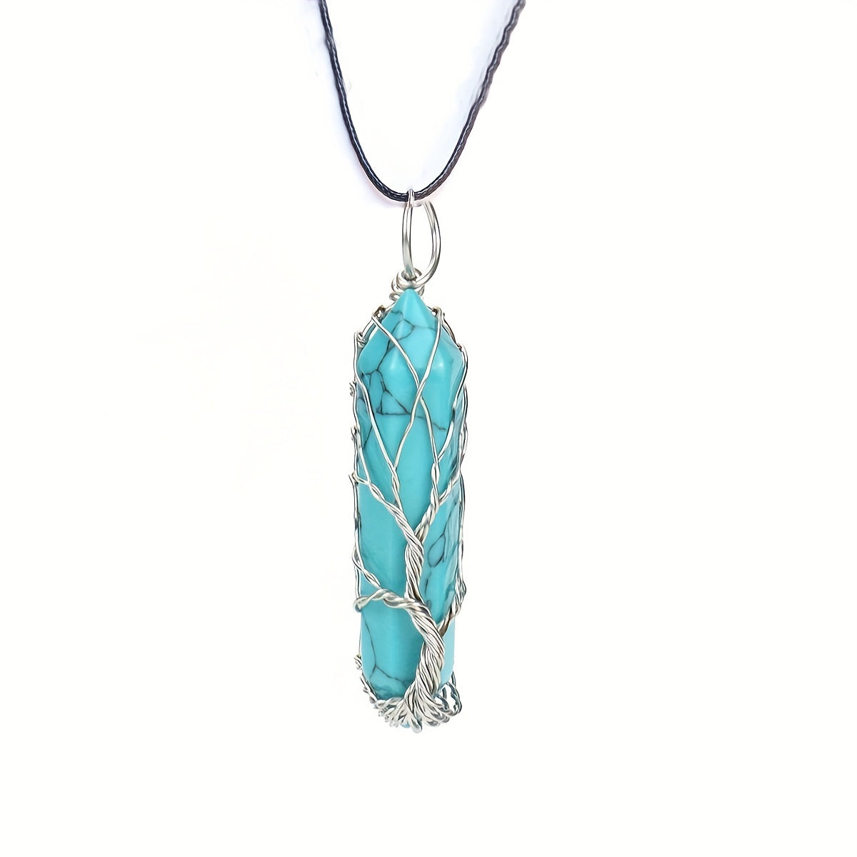 1pc 50mm Crystal Tree Of Life Metal Wire Wrapped Artificial Stone Pendant Necklace - Hexagonal Spiritual Crystal Tree Of Life Necklaces For Women & Men