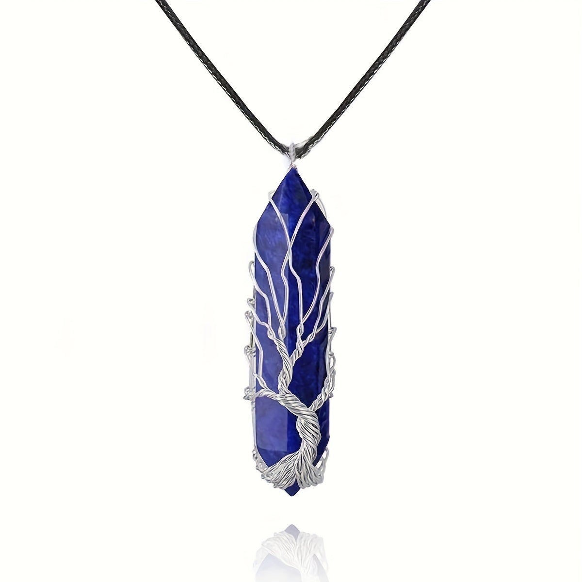 1pc 50mm Crystal Tree Of Life Metal Wire Wrapped Artificial Stone Pendant Necklace - Hexagonal Spiritual Crystal Tree Of Life Necklaces For Women & Men